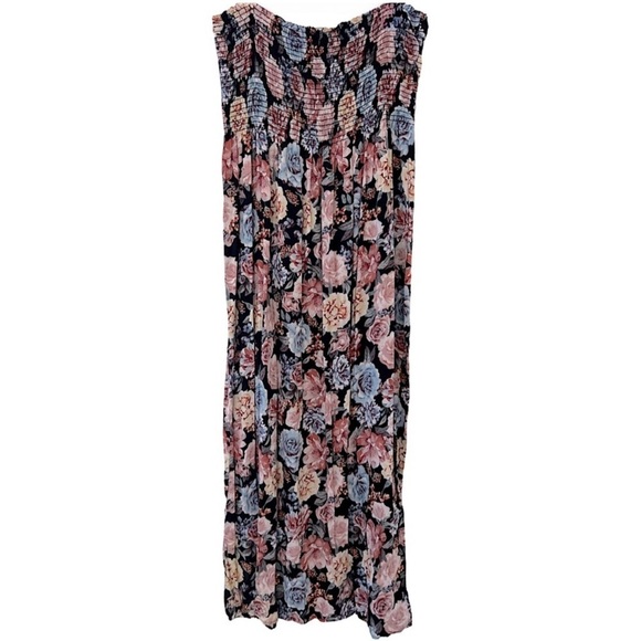 TALENT • Blue, Pink & Black Floral Print Strapless Elastic Tube Top Long Dress - Picture 1 of 9